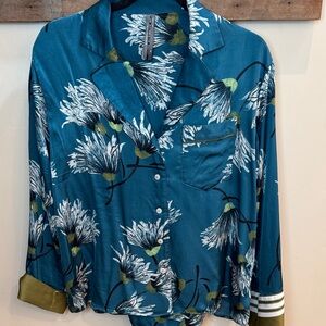 Floral Teal Pajama Top